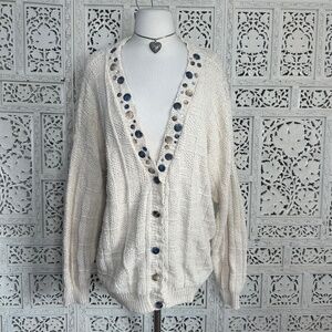 Vtg Ivory Chunky Grannycore Oversized Slouchy Grandpa Cardigan Button Details